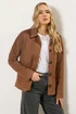 Long Tall Sally Natural Brown Faux Suede Trucker Jacket - Size 18 Image 1