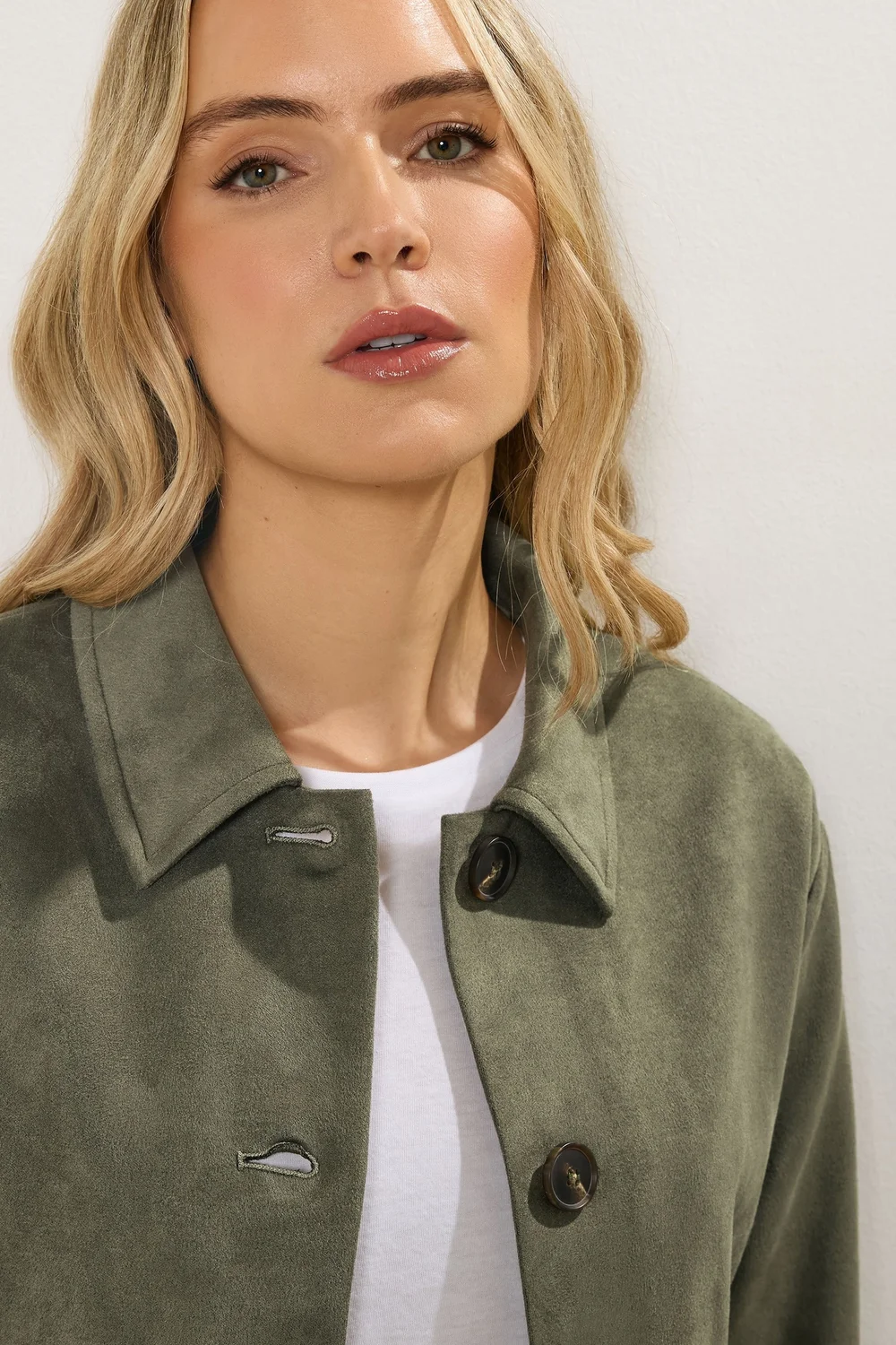 Long Tall Sally Khaki Green Faux Suede Trucker Jacket - 16 Image 5