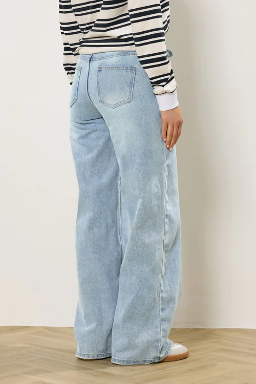 Long Tall Sally Light Blue Wash Tie Waist Jeans - 20/L34 Image 4