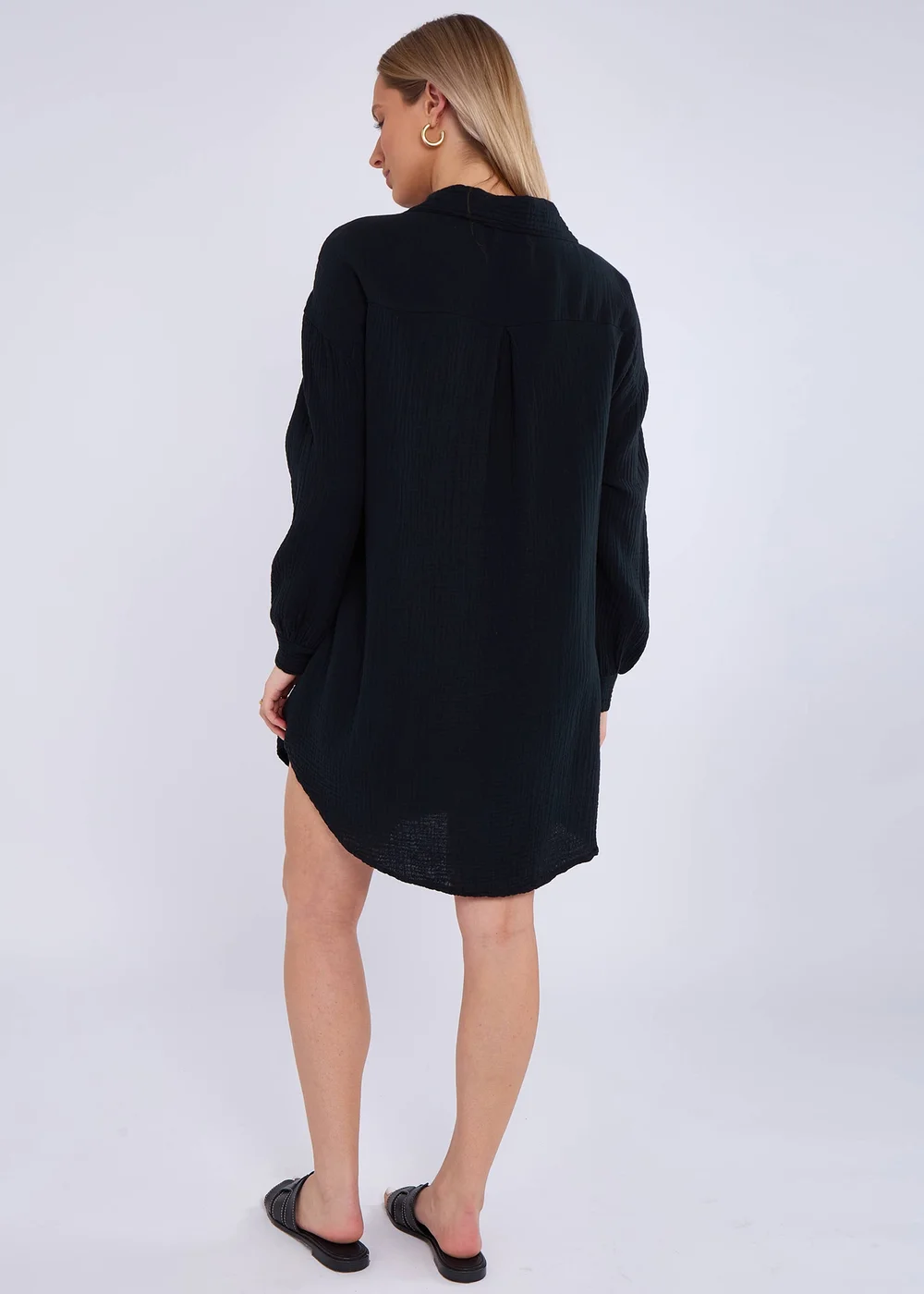 Gini London Black Cotton Textured Oversized Long Shirt - S/M Image 2