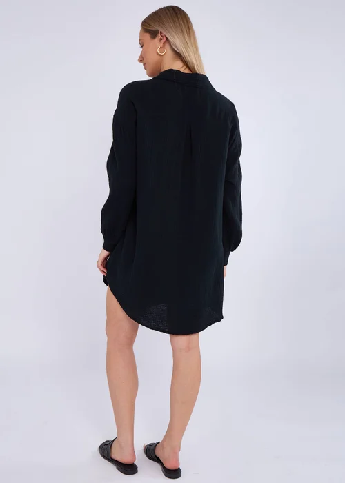 Gini London Black Cotton Textured Oversized Long Shirt - L/XL Image 2
