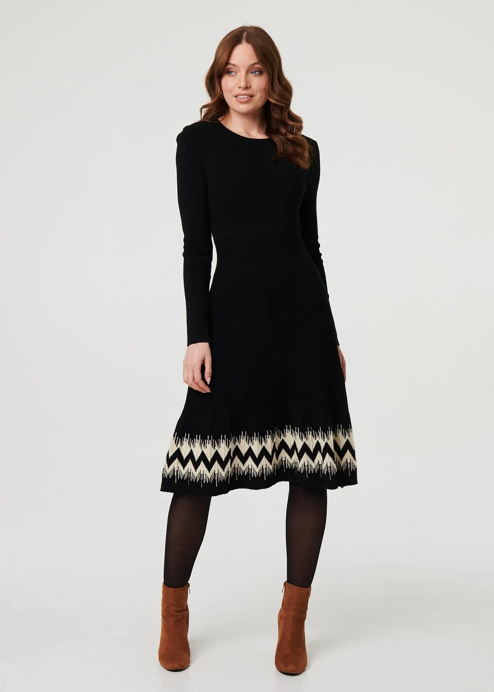Izabel London Black Border Print Knee Length Knit Dress - 10 Image 1