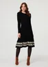 Izabel London Black Border Print Knee Length Knit Dress - 10 Image 1