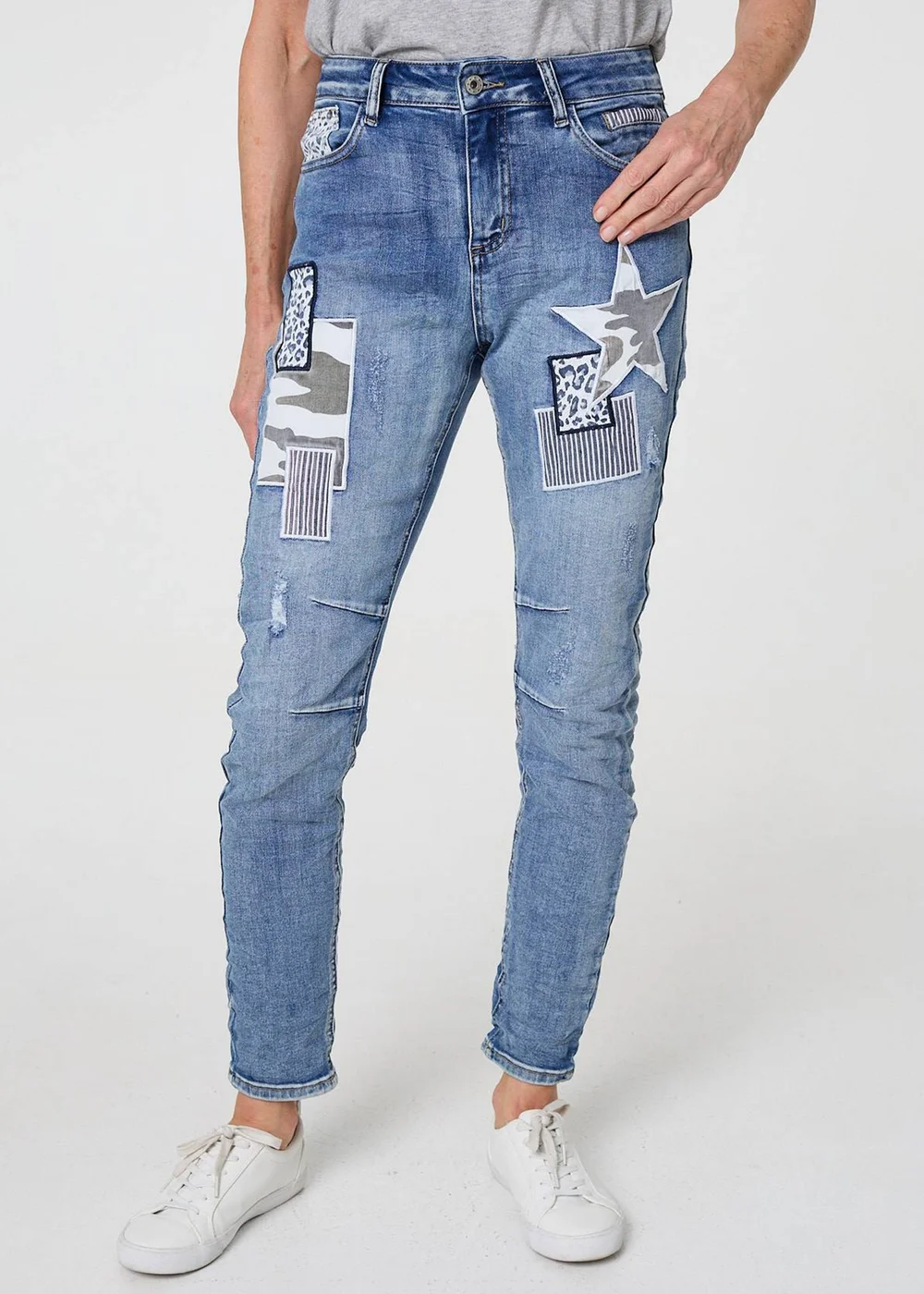 Izabel London Blue Star Patchwork Detail Skinny Jeans - 12 Image 4