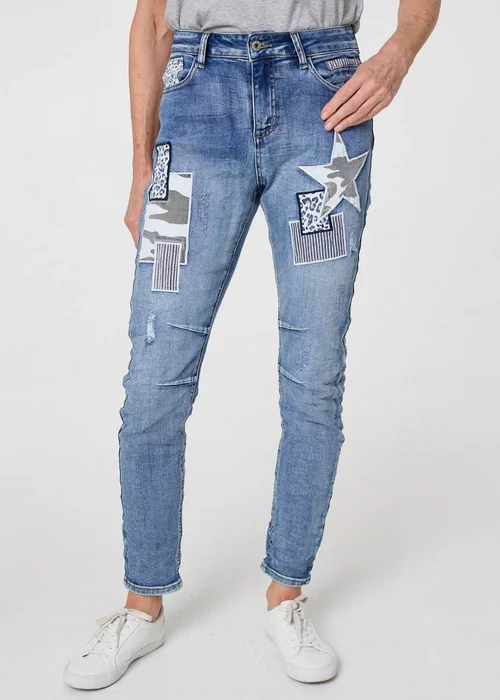 Izabel London Blue Star Patchwork Detail Skinny Jeans - 12 Image 4