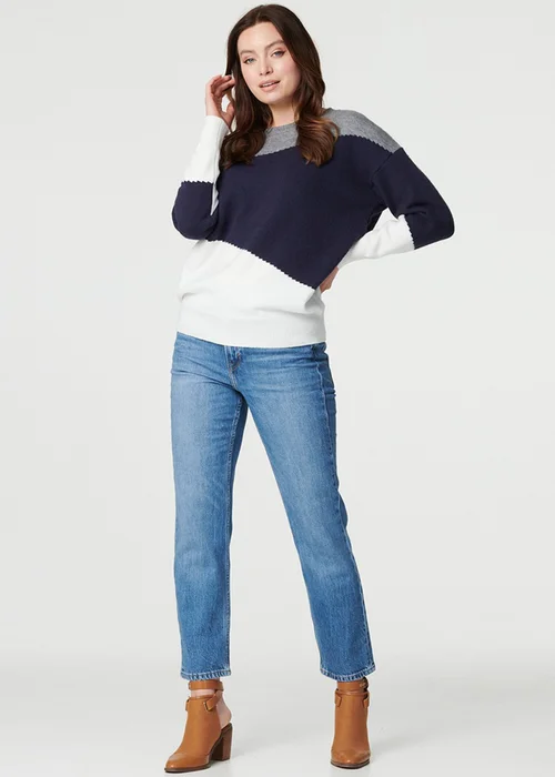 Izabel London Navy Colour Block Relaxed Knit Sweater - 12 Image 4