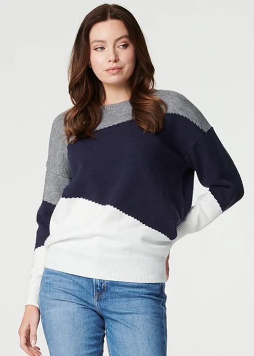 Izabel London Navy Colour Block Relaxed Knit Sweater - 12 Image 1