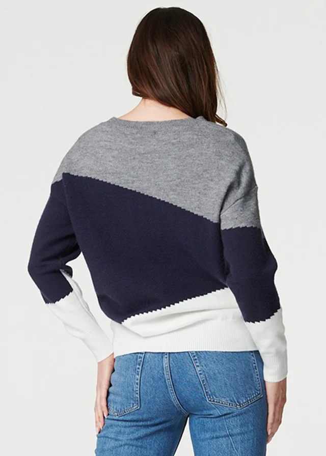 Izabel London Navy Colour Block Relaxed Knit Sweater
