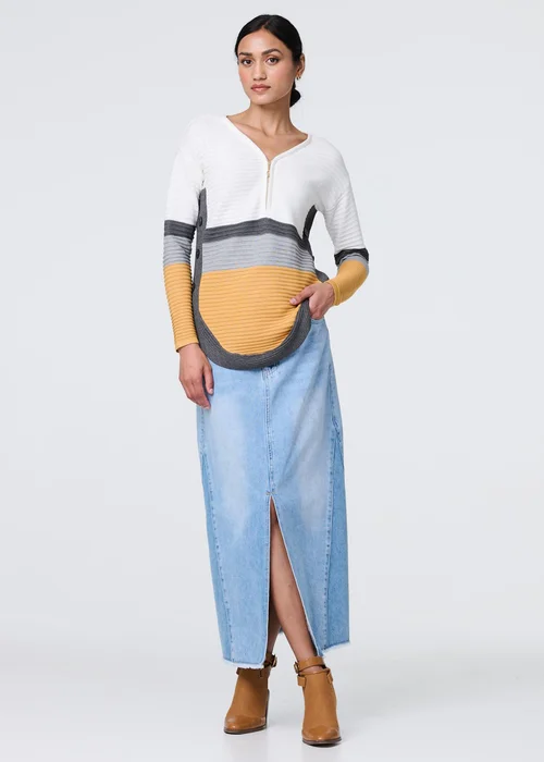 Izabel London Mustard Colour Block Zip Detail V-Neck Jumper - 14 Image 4