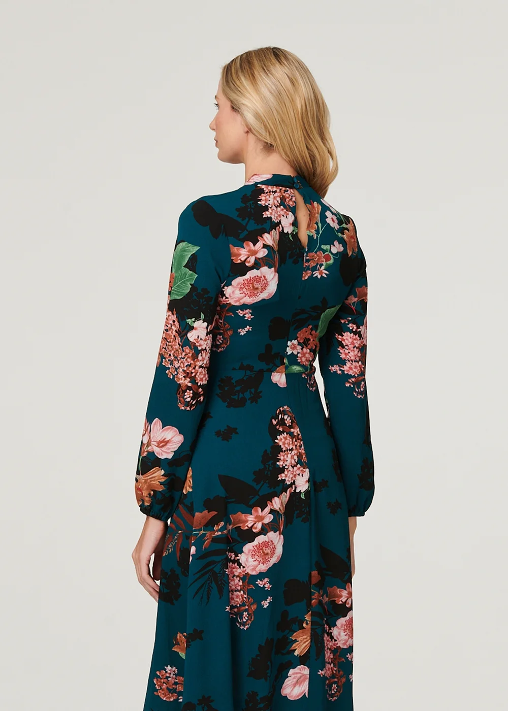 Izabel London Teal Floral Long Sleeve High Neck Midi Dress - 12 Image 2