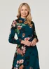 Izabel London Teal Floral Long Sleeve High Neck Midi Dress - 12 Image 4