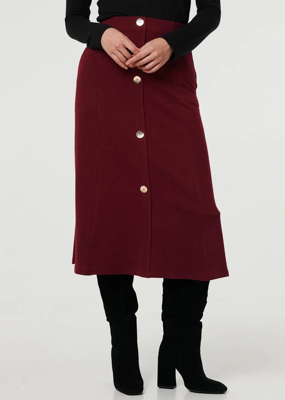 Izabel London Red Buttoned High Waist A-Line Midi Skirt - 16 Image 4