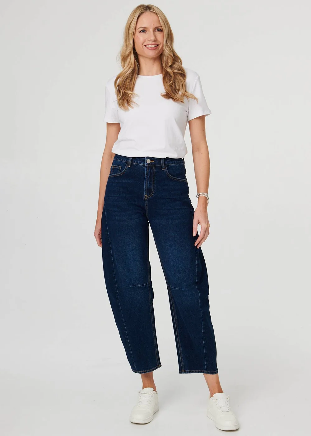 Izabel London Blue High Waist Cropped Barrel Leg Jeans - 10 Image 1