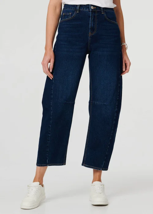 Izabel London Blue High Waist Cropped Barrel Leg Jeans - 10 Image 4