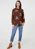 Izabel London Brown Floral Stitch Detail Long Sleeve Shirt - 14 Image 4