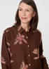 Izabel London Brown Floral Stitch Detail Long Sleeve Shirt - 14 Image 3