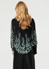 Izabel London Black Floral Long Sleeve Semi Sheer Blouse - 10 Image 2