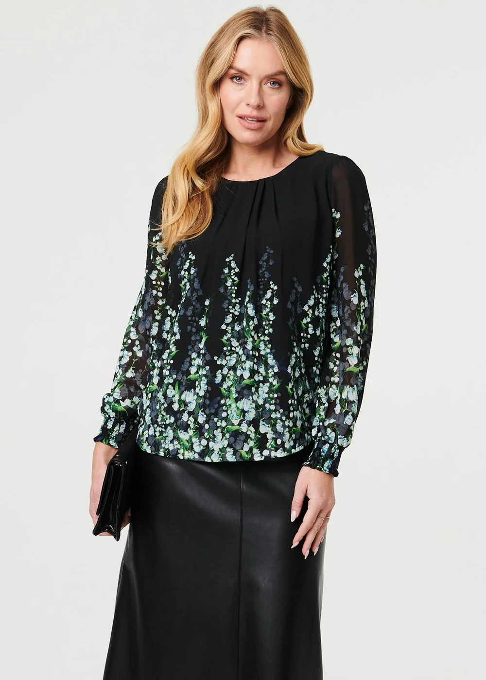 Izabel London Black Floral Long Sleeve Semi Sheer Blouse - 10 Image 1