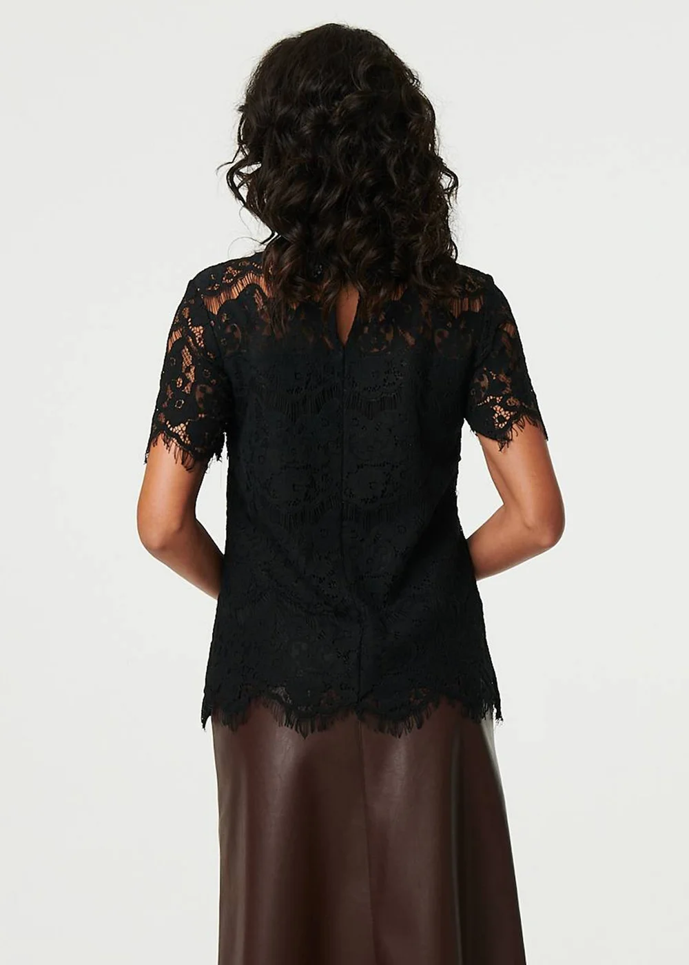 Izabel London Black Lace Overlay Short Sleeve Blouse - 8 Image 2