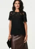Izabel London Black Lace Overlay Short Sleeve Blouse - 8 Image 1