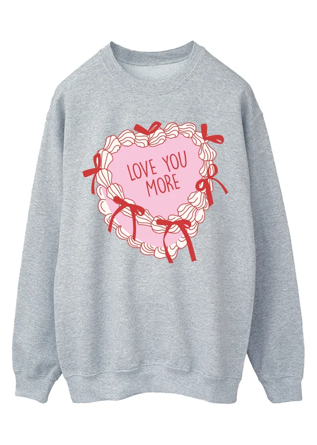 Brands In Valentine's Day Cake Love You More Grey Graphic Sweatshirt