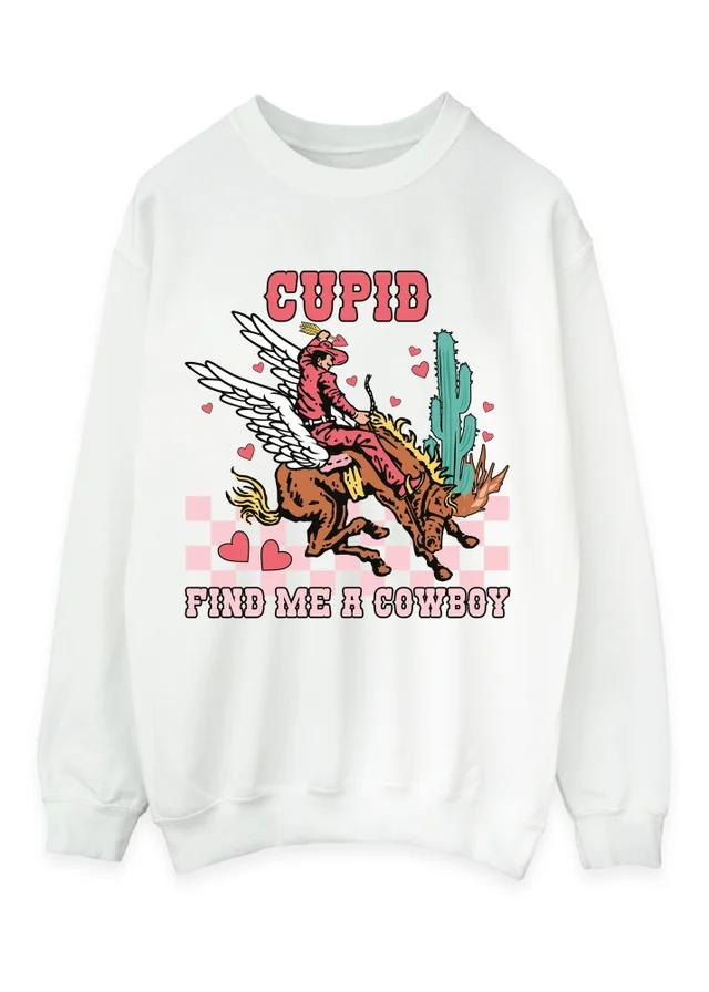 Brands In Valentine's Day Cowboy White Graphic Sweatshirt