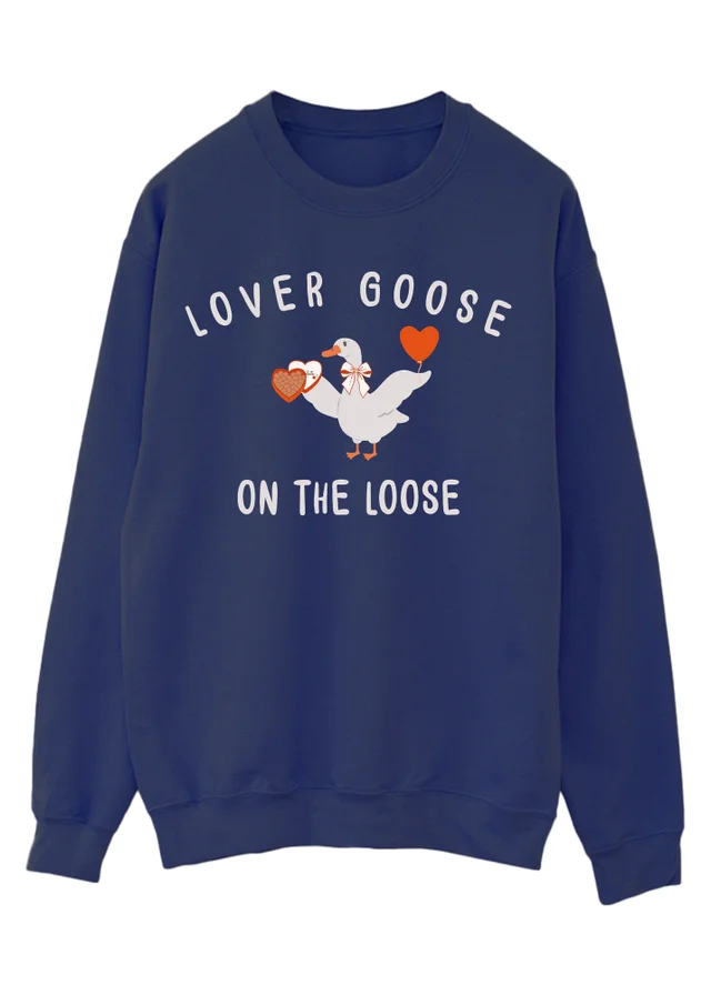 Brands In Valentine's Day Lover Goose Navy Blue Graphic Sweatshirt