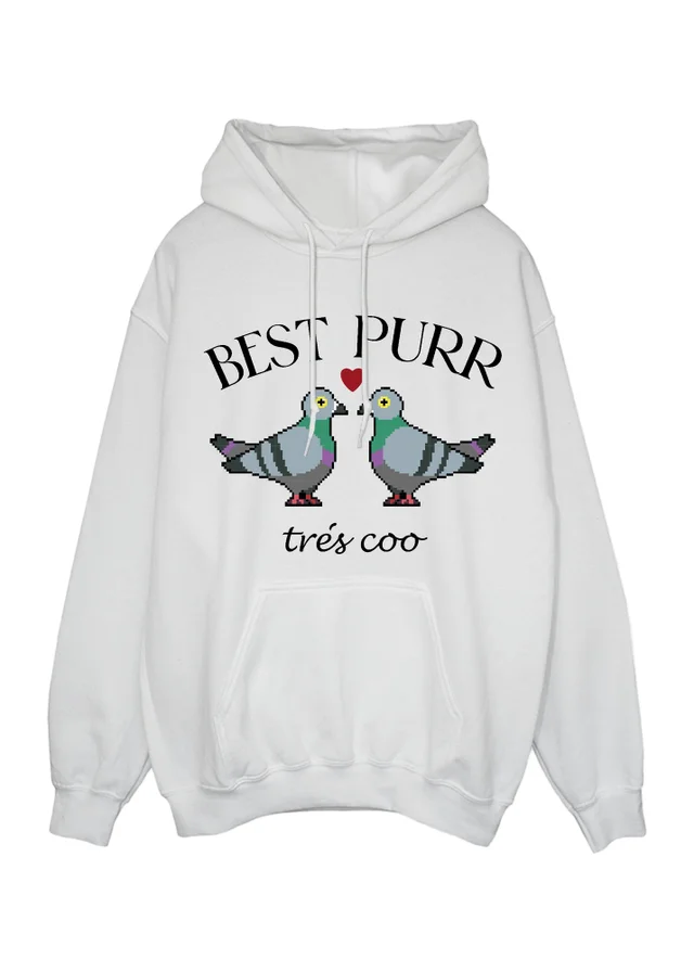 Brands In Valentine's Day Pigeons Best Purr White Graphic Hoodie