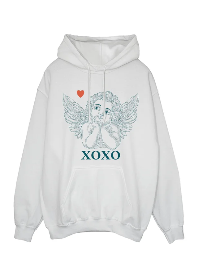 Brands In Valentine's Day Angel White Graphic Hoodie