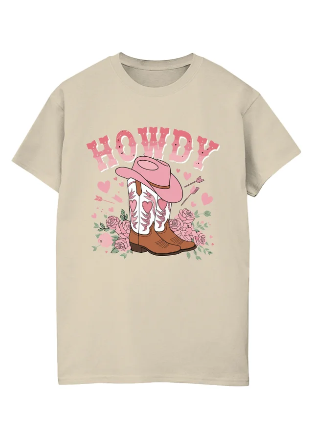 Brands In Valentine's Day Howdy Boots Sand Graphic Boyfriend Fit T-Shirt