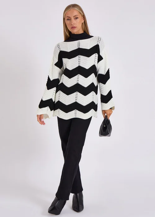 Gini London Cream Wave Knit Oversized Jumper - Small/Medium Image 1