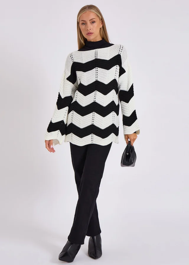 Gini London Cream Wave Knit Oversized Jumper