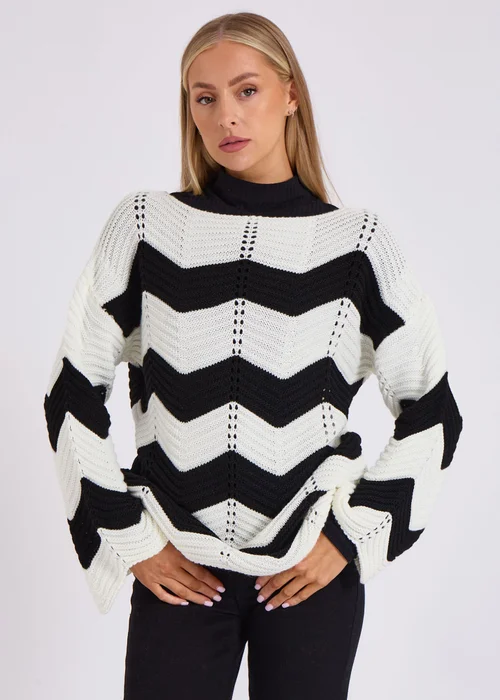 Gini London Cream Wave Knit Oversized Jumper - Small/Medium Image 3