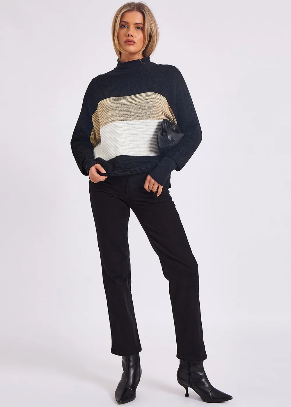 Gini London Stripe Knit slash Neck Oversized Jumper - L/XL Image 1