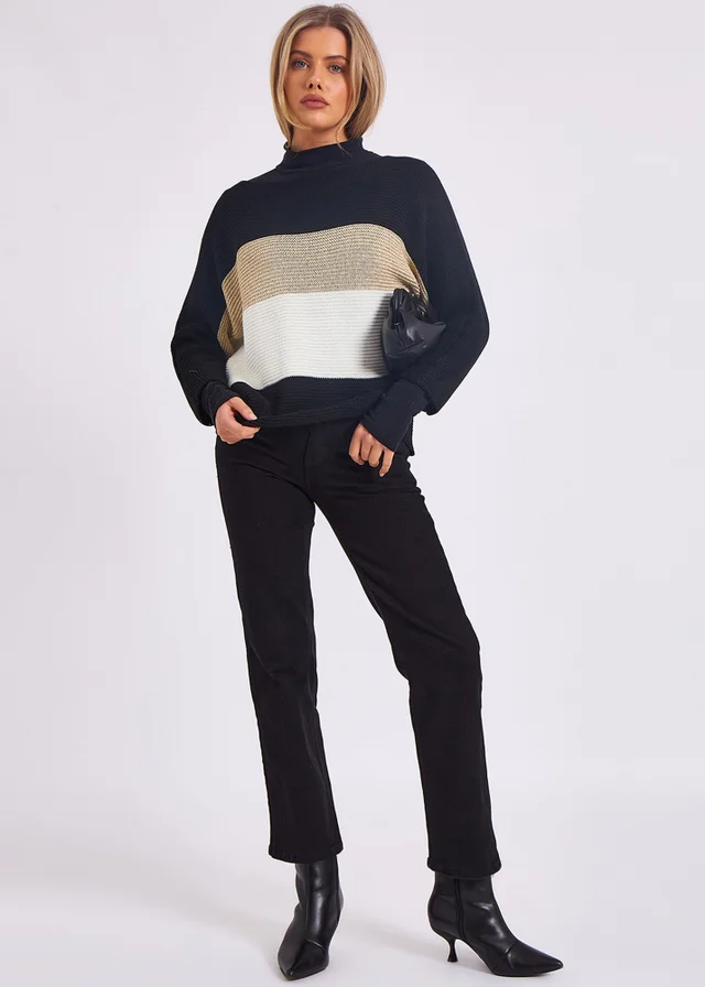 Gini London Stripe Knit slash Neck Oversized Jumper