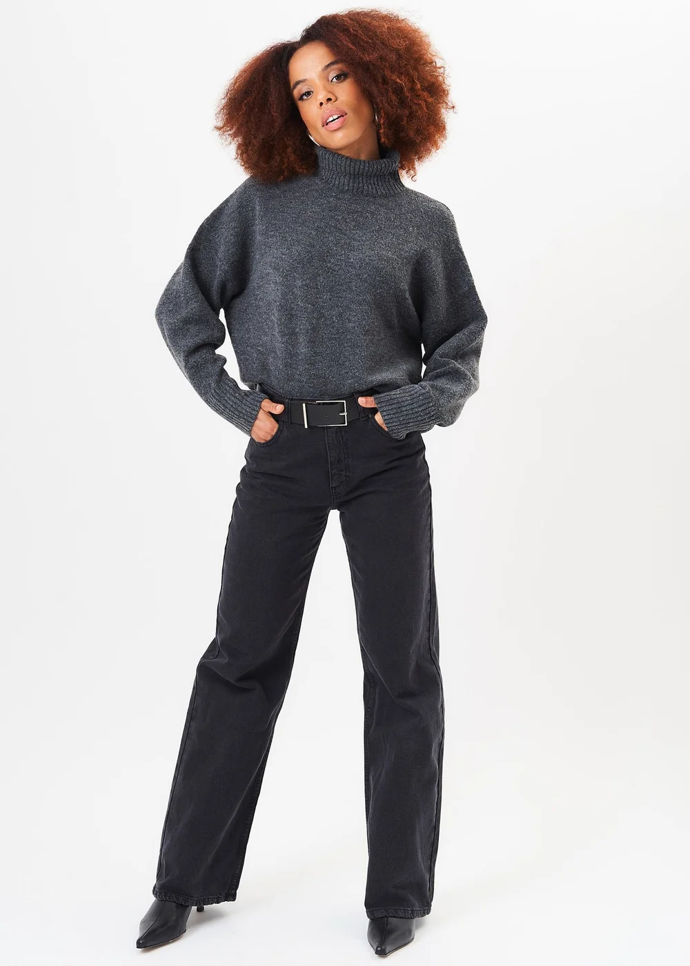 Gini London Grey Roll Neck Oversized Jumper - S/M Image 1