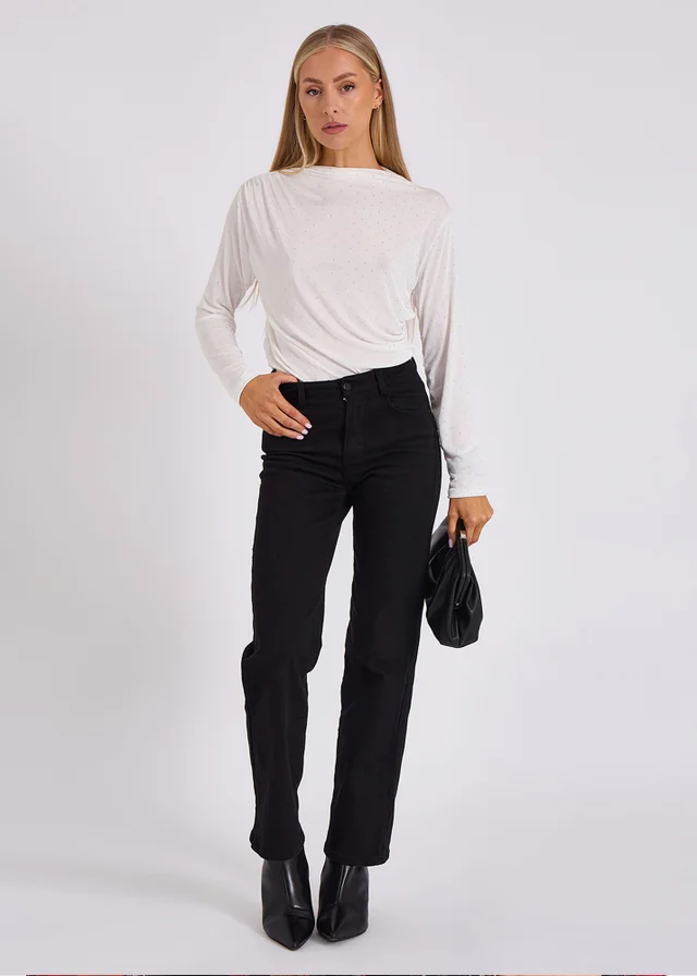 Gini London White Diamante Stud Cowl Front Bodysuit