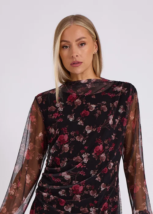 Gini London Black Print Mesh Midi Dress - S/M Image 3