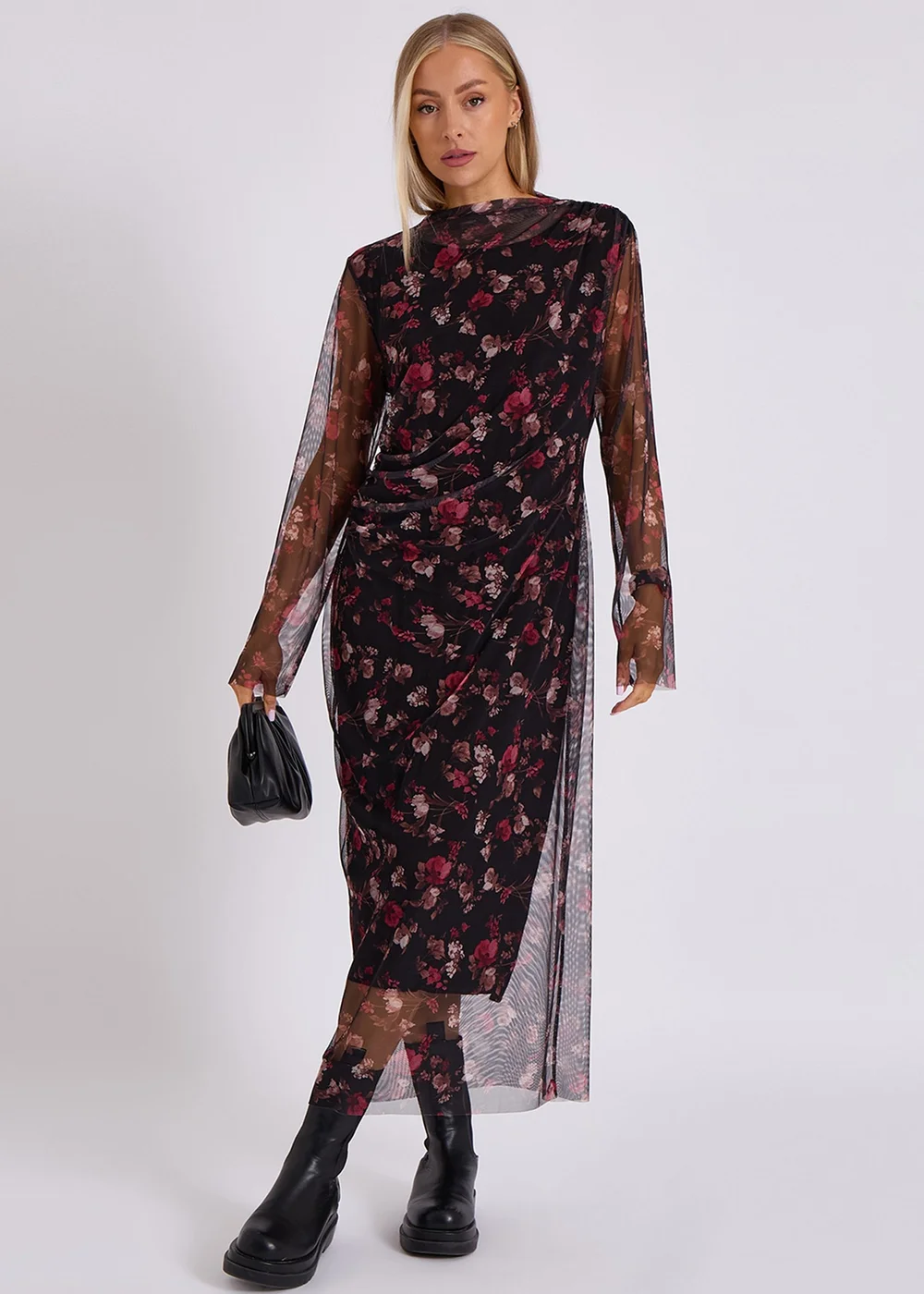 Gini London Black Print Mesh Midi Dress - S/M Image 1