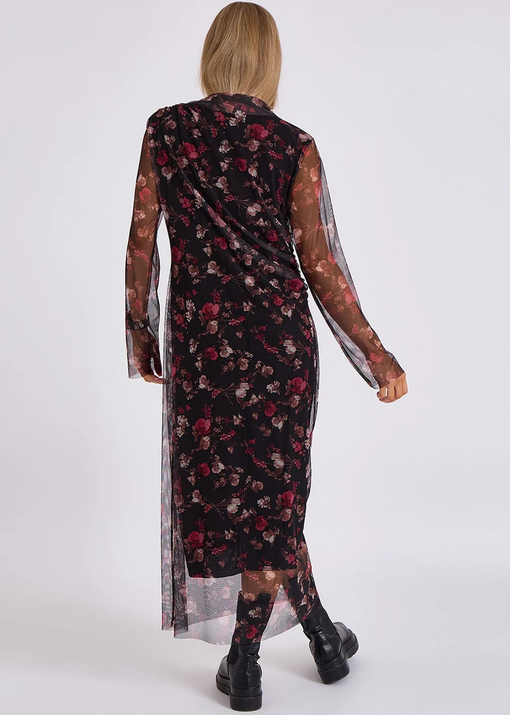 Gini London Black Print Mesh Midi Dress - S/M Image 2