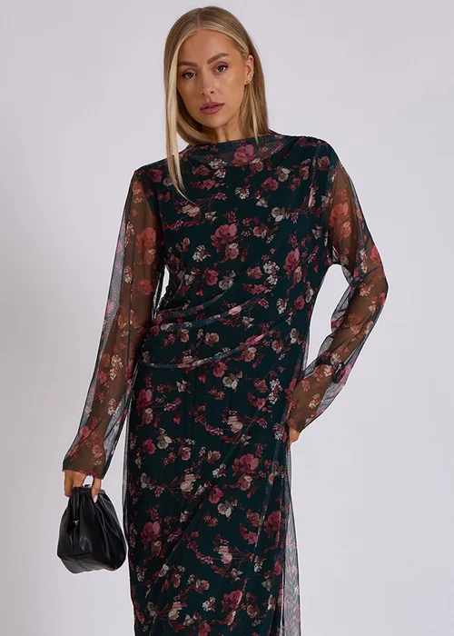 Gini London Green Print Mesh Midi Dress - S/M Image 3