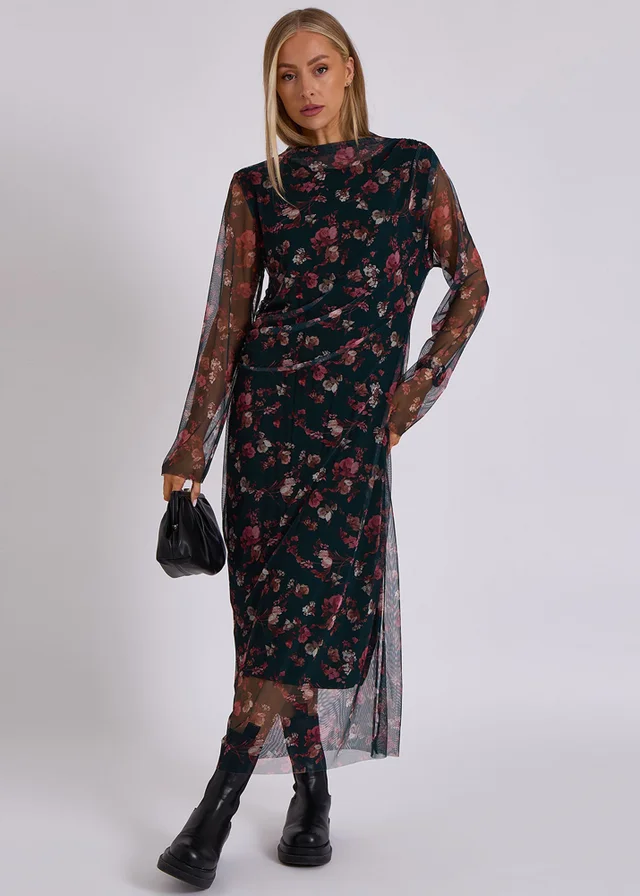 Gini London Green Print Mesh Midi Dress