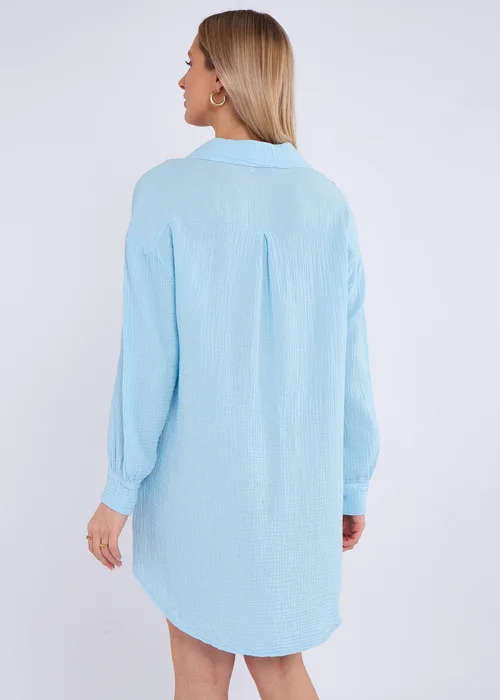 Gini London Blue Cotton Textured Oversized Long Shirt - S/M Image 2