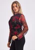 Gini London Red Mesh Printed Ruched Front Top - S/M Image 4