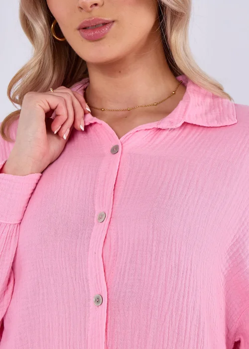 Gini London Pink Cotton Textured Oversized Long Shirt - S/M Image 3