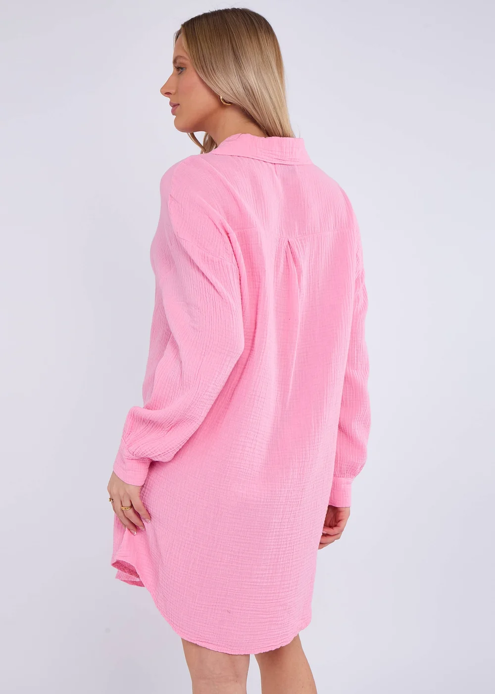 Gini London Pink Cotton Textured Oversized Long Shirt - M/L Image 2