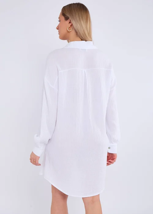 Gini London White Cotton Textured Oversized Long Shirt - M/L Image 2