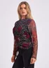 Gini London Burgundy Mesh Printed Ruched Front Top - S/M Image 4