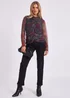 Gini London Burgundy Mesh Printed Ruched Front Top - S/M Image 1