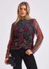 Gini London Burgundy Mesh Printed Ruched Front Top - S/M Image 3